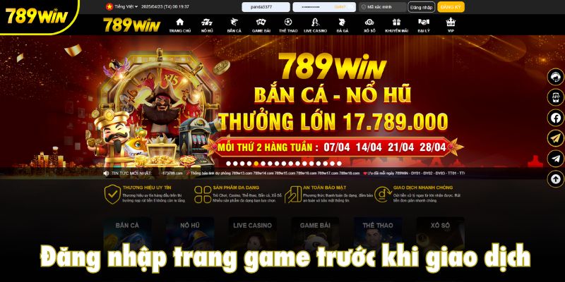Đăng nhập trang game trước khi giao dịch
